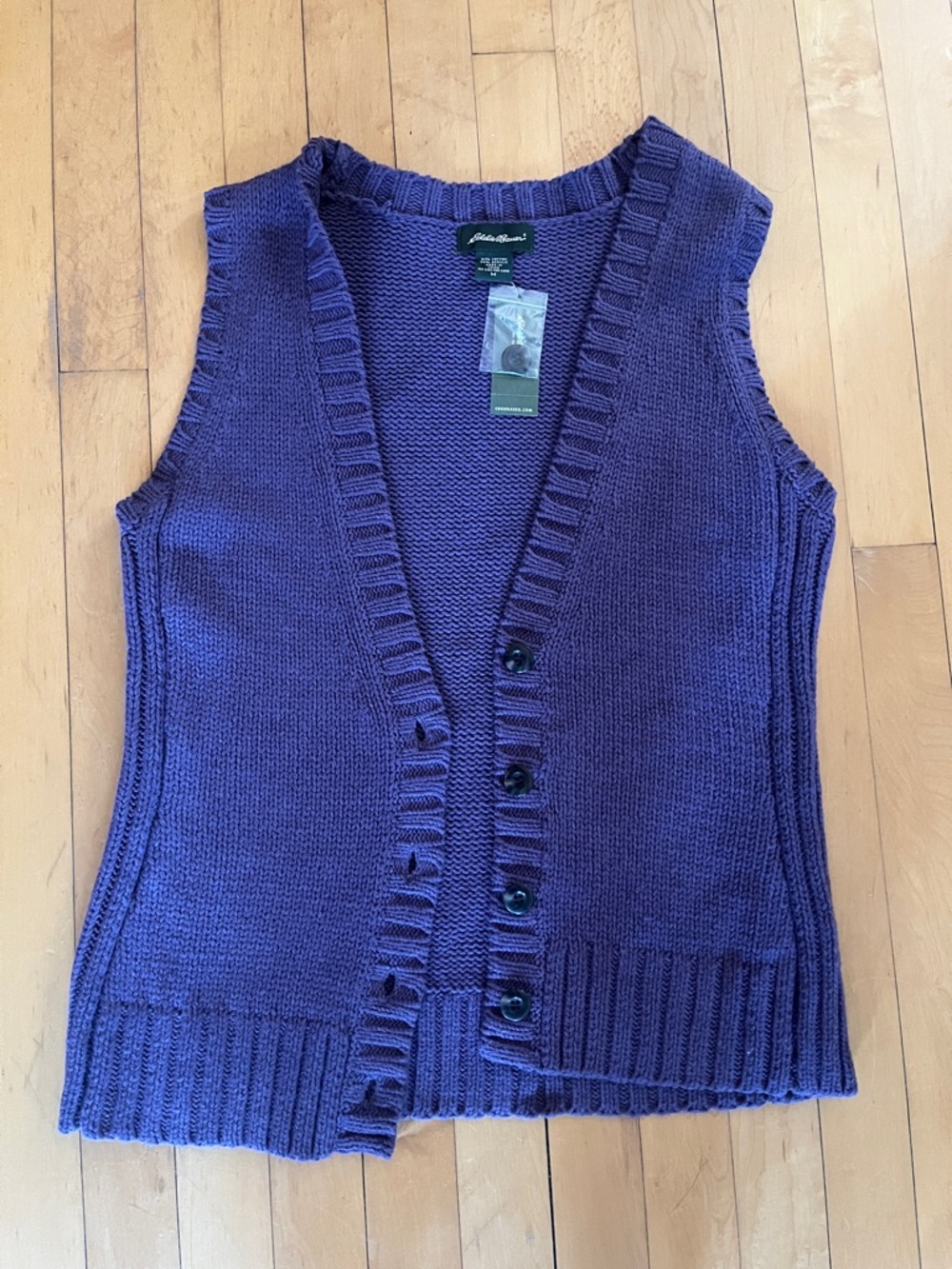 Eddie Bauer Deep Purple Cable Knit Button-Front Sweater Vest